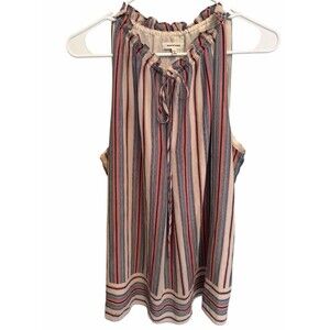 Max Studio Sleeveless Striped Tie-Neck Camisole in Red, Blue & Cream. Size Large